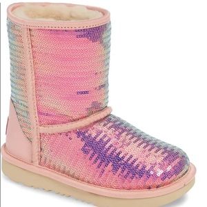 Ugg girls preowned sequin iridescent multicolor  boots with original box size 1